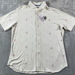 Cremieux Shirt Mens Large Beige Flamingo Beach Vacation Resort Casual Light